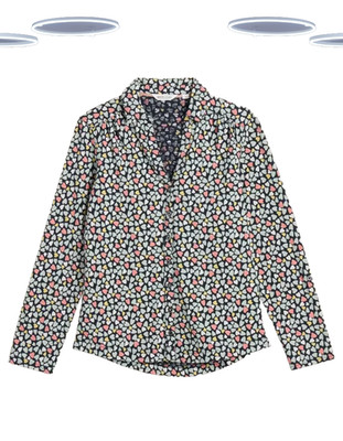 Ex White Stuff Women's Shirt - Long Sleeve Anne Heart Print Jersey Navy Mix