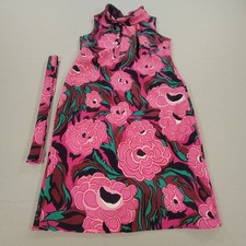 Talbots Petite Floral Shift Dress Sleeveless Belted Lined Womens Size 4P Pink