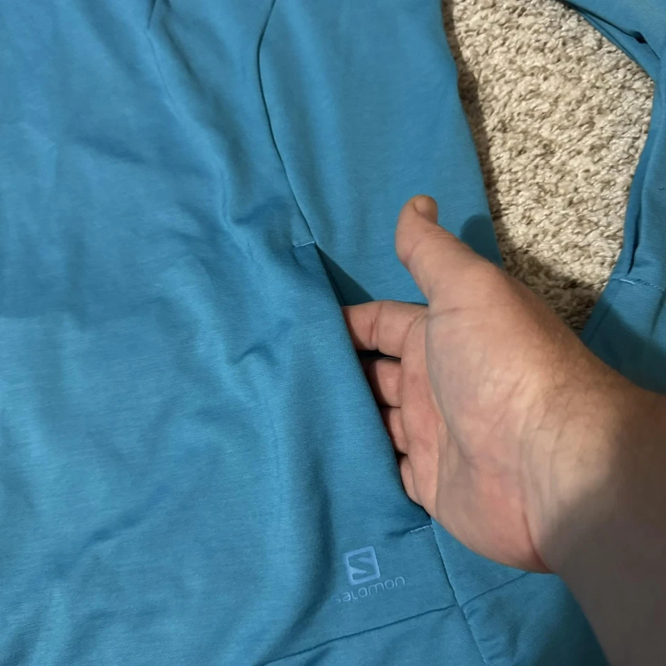 Salomon Hoodie Womens Medium Blue ActiTherm Pullover Zip Pocket Running Athletic - Image 4 of 4