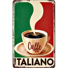 Tin Metal Signs Home Décor Art Deco Italian Coffee Iron Sign | Vintage English 