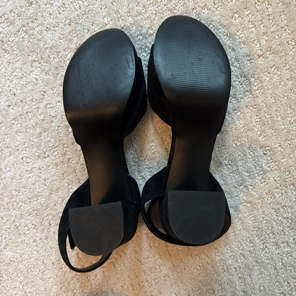 Steve Madden 坡跟凉鞋黑色麂皮绒踝带露趾 7.5 码 — 第 4/4 张图片