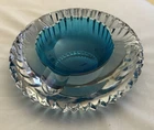 Vintage Murano Glass Sommerso Cigar Ashtray Clear On Blue Teal MCM 1960s