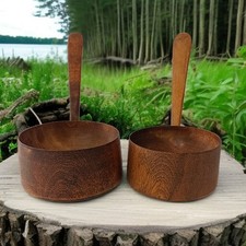 2 Vintage Ladle Bowl Set Cherry Wood Shaker Primitive Folk Art Farmhouse Cabin