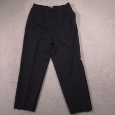 Talbots Dress Pants Womens 14 Blue Wool Twill Pleated Tapered Stretch Work USA