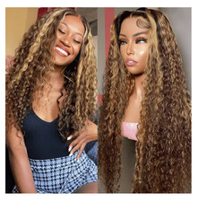 Highlight Deep Wave 100 Human Hair 13x4/13x6 HD Lace Front Wig Honey Blonde