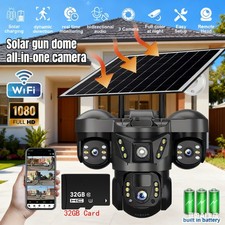 NEW 3 Lens Solar Battery Powered Wireless WiFi Home Security Camera Outdoor USA