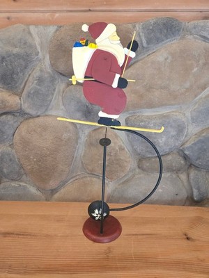 Santa Skiing Christmas Sky Hook Teeter Totter 20'' Tin Balance Folk Art Toy New