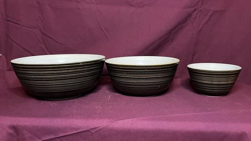 Set Of 3 - 1964 Vintage PYREX Terra Matte Brown Tan Striped Mixing Bowls