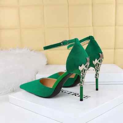 Decolte Scarpe Donna Verde 10 cm Gioiello Cinturino Pelle