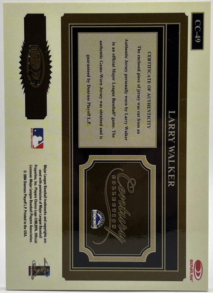 Donruss Throwback Threads 2004 - Larry Walker - parche usado en el juego/25 ver fotos Foto 3 de 4