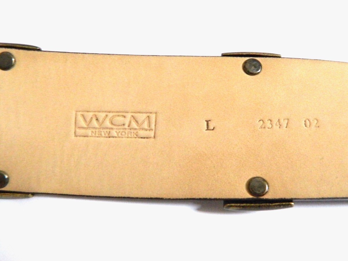 WCM New York designer wide leather and brass belt WCM New York Wide Brown Leather Belt Brass Buckle Stone  main image 2