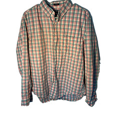 J Crew Men's Green & Pink Check Button Down Flex Washed Classic Fit Size Large