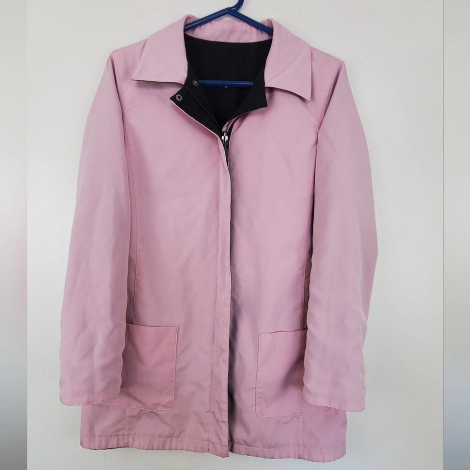 Gallery Chaqueta de Lluvia Reversible con Cremallera Rosa y Negro Largo Más Largo Talla Pequeña Foto 3 de 4