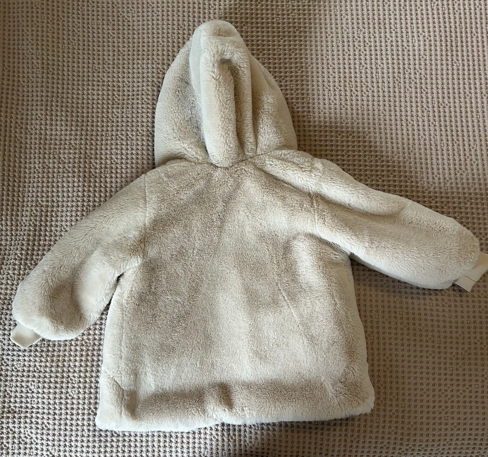 Zara Girl Faux Fur Hooded Jacket With Gingham Lining Size 4-5 Years - Image 3 of 4