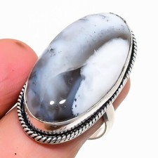 Natural London Dendrite Opal Gemstone 925 Sterling Silver Ring Size 8 P896