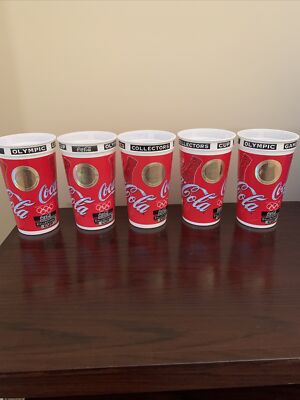 Set of 5 1996 Atlanta Olympic Games Coca Cola Collector's Cup w/ Hologram