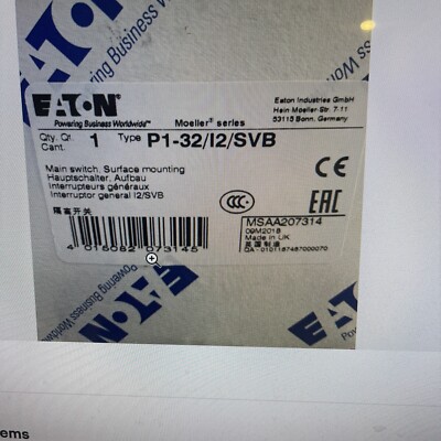 P132/I2/SVB. MAIN SWITCH. EATON. MADE IN UK.  (NOT IN CHINA)