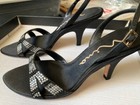 BLACK+ SILVER Rhinestones, 7.5 M (Fits like 7), NINA, Satin Sandals, 3.5” heel — photo 3