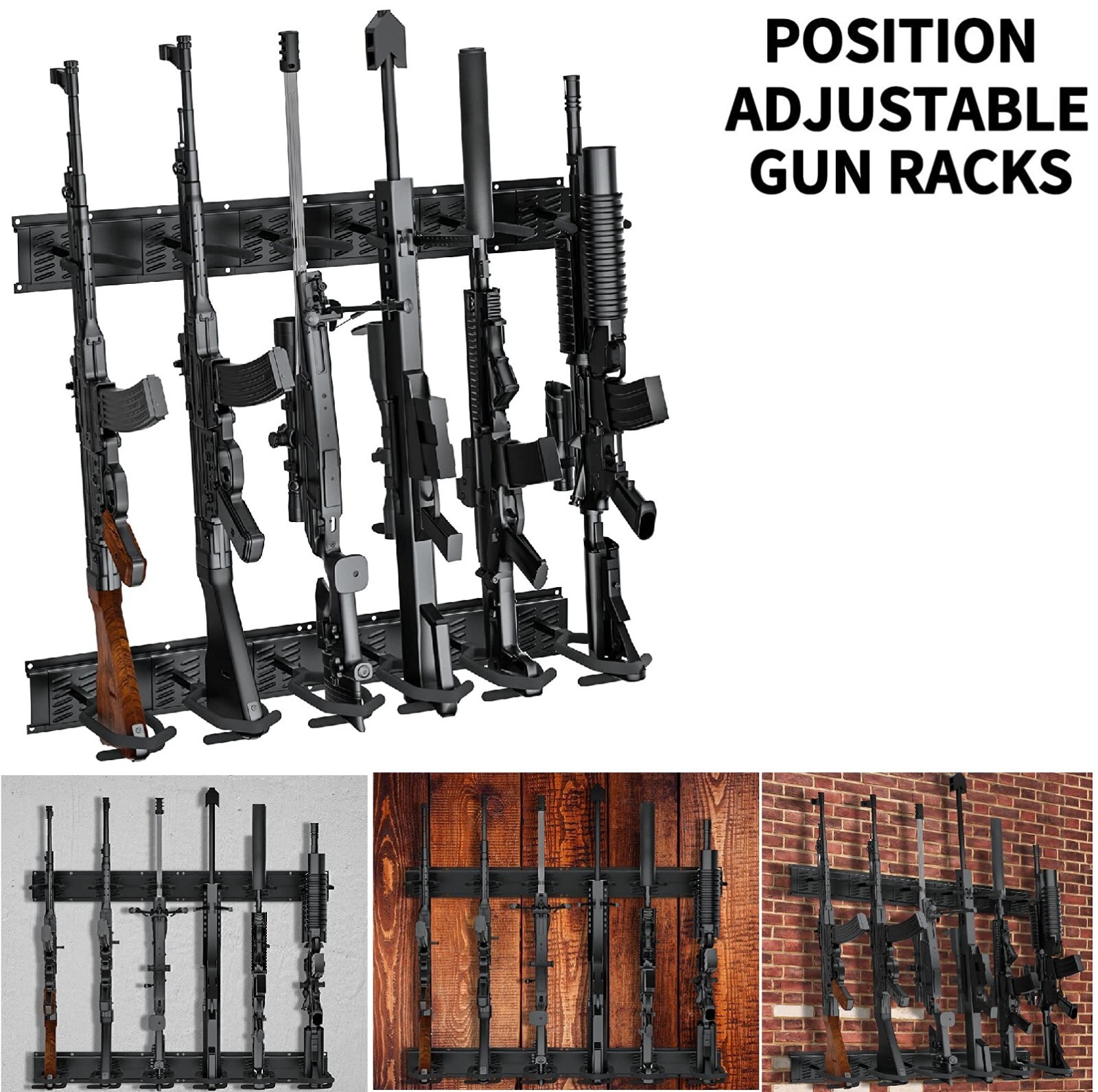 6 Gun Rack Wall Mount, Rifle Rack Vertical Carbine Hanger Shotgun