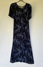 Vintage Floral Short Sleeve Y2K Summer Weight Maxi Dress Navy Size S