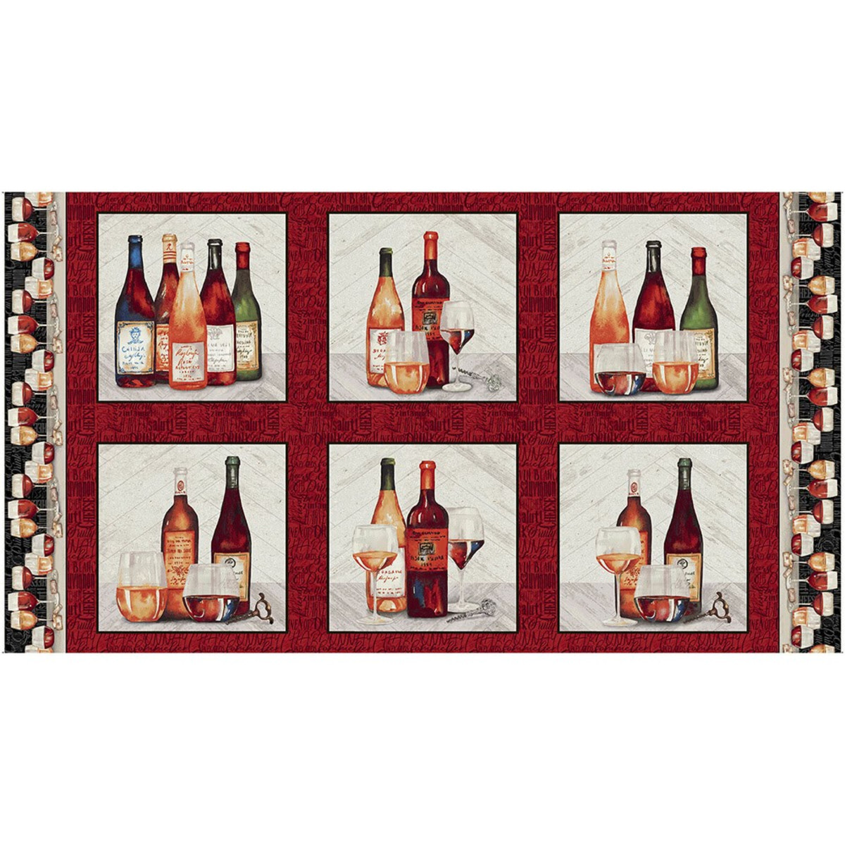 Wine Bottle Grape Glass Scenes Cotton Fabric Henry Glass After Five 24" Panel
