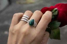 925 Sterling Silver Natural Green Onyx Ring Gemstone Women Jewelry For Her D 19