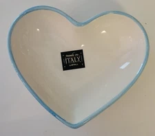 Effetti Home 4 ct Heart Shaped 6” x 6.75” Plate Trinket Bowls Light Blue Italy