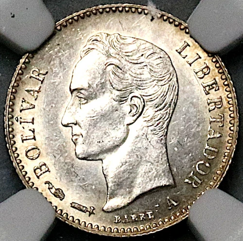 1894-A NGC MS 62 Venezuela 1/4 Bolivar 25 Centimos Horse Silver Coin (25052901C)