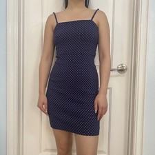Forever 21 Straight Neckline Polka Dot Cami Bodycon Mini Dress Navy Blue Size S