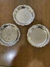 Set of 3 SILVER PLATED EP on STEEL 4” Coasters/Trinket Dishes Made in ITALY 