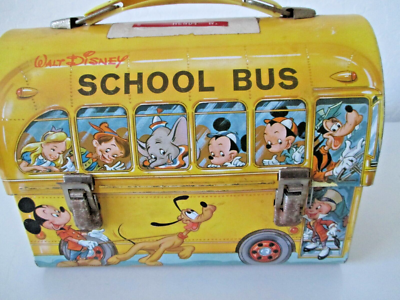 Vintage 1960s Walt Disney School Bus Lunch Box Tin Litho Metal