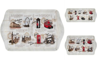 London Themen Serviertabletts 3er Set Melamin Kekstablett Dinner Tablett