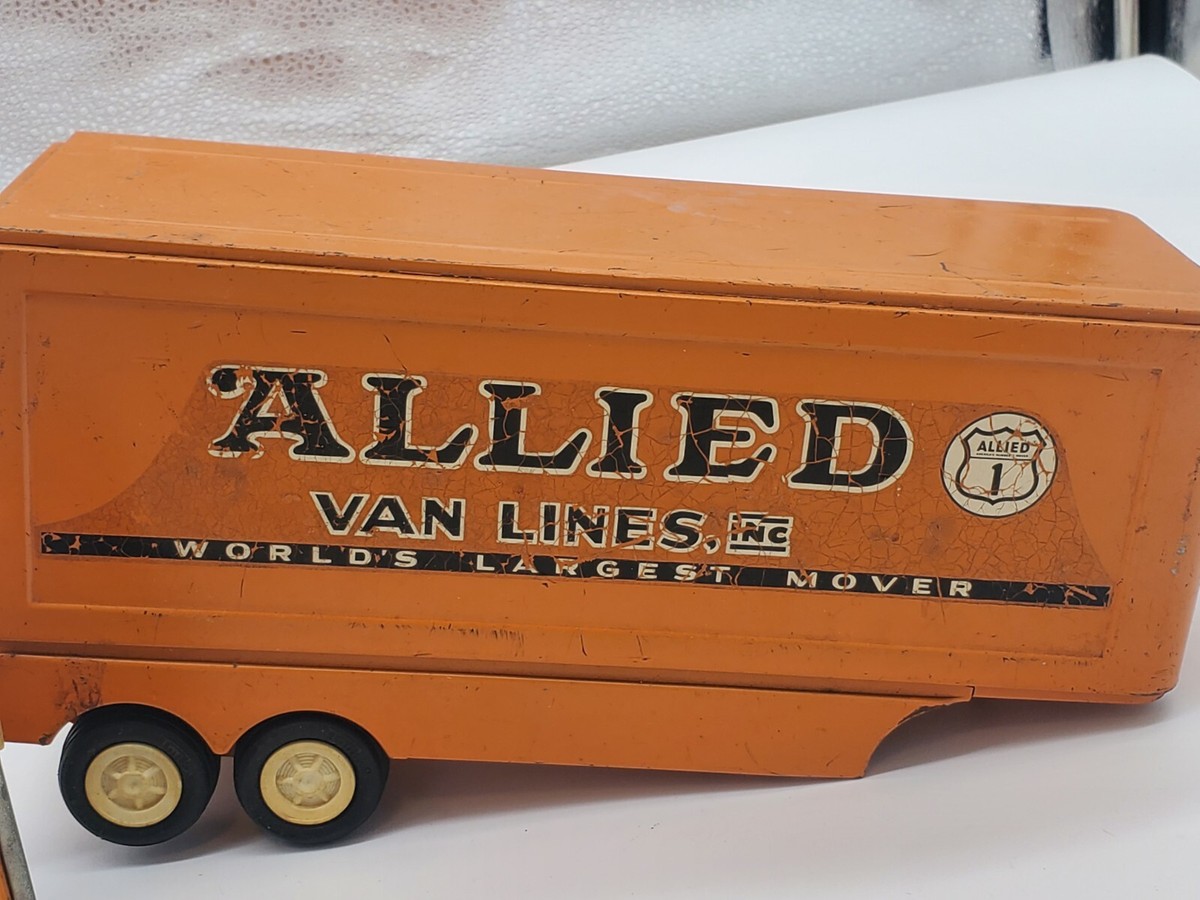 Vintage Orange Allied Van Lines Moving Trailer Pressed Steel Vintage Orange Allied Van Lines Moving Trailer Pressed Steel