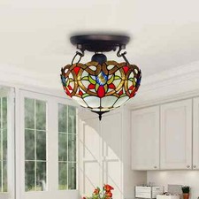 Tiffany Style Ceiling Lamp 16 inch Multicolorued Shade Handcrafted Stained Glass