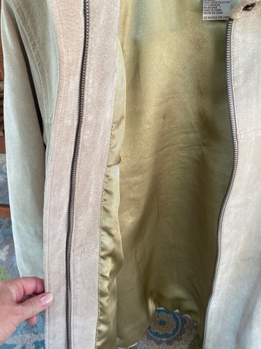 Leather Suede Jacket Women's Large Tan Button Up Collared 100% Leather AMI - Picture 6 of 11