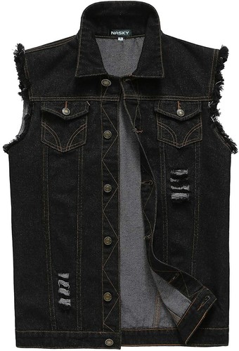 NASKY-Men's Fit Retro Ripped Denim Vest 