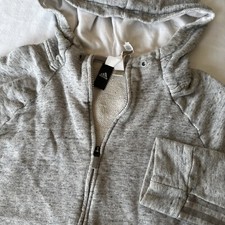 Adidas Womens Medium Lightweight Hooded Zipper Light Gray Sweatshirt Round Hem