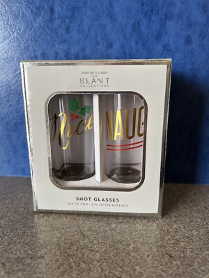 SLANT - NEW IN BOX 2 CHRISTMAS  HOLLY DESIGNED SHOT GLASSES - NAUGHTY OR NICE 