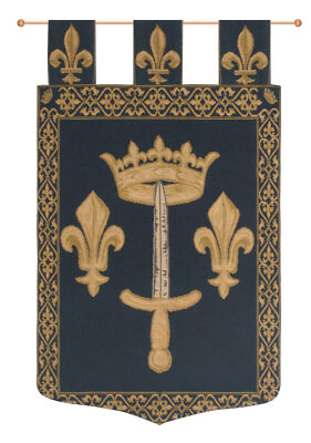Jehanne D Arc European Tapestry - Medieval Style Woven in Belgium, Fleur De Lys