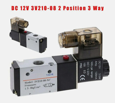DC 12V 2-Position&3-Way 1/4 PT Air Pneumatic Solenoid Valve 0.15-0.8MPa 3V210-08