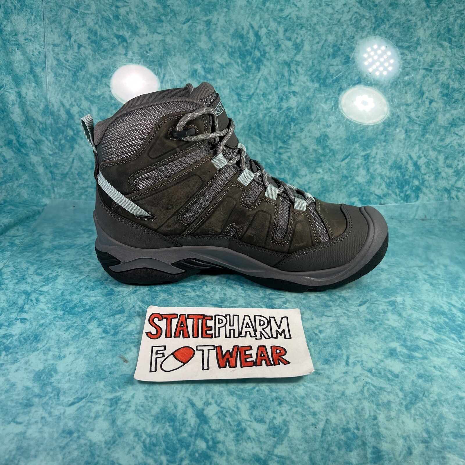 Stivali da trekking Keen Circadia donna alti grigio blu pelle impermeabili