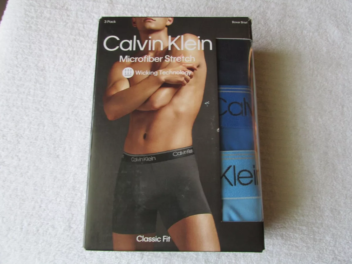 NEW Calvin Klein Microfiber Stretch 3-Pack Boxer Briefs MENS XXL Blue  $47.50