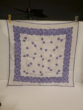 VINTAGE BURMEL SCARF BLUE WHITE PERIWINKLE FLORAL HAND ROLLED