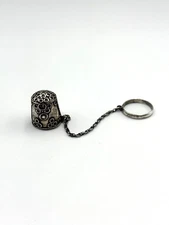 Vintage Filigree Silver Thimble with Chain Attached Ring