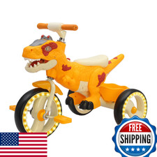 Dinosaur Kids Tricycle Toddler Trike Bike Big Wheel Music Lights Storage Yellow