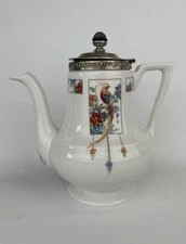 Vtg Fraunfelter Royal Rochester Teapot w/ Steeper, 1920s Bird of Paradise, Chip
