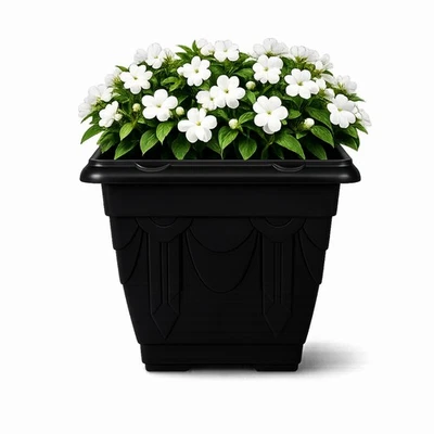 Square Deep Plastic Venetian Plant Pot Garden Flower Planter Container Black - Image 1 of 4