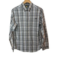 Eddie Bauer Travex Shirt Mens Medium Hiking Performance Gray White Blue Plaid
