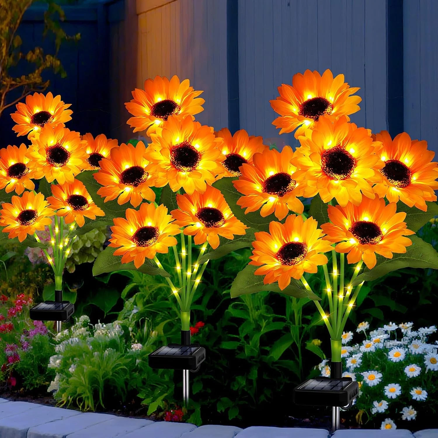 Solar Garden Lights Outdoor Sunflower Solar Powered Yard Decor 3 Pack