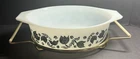 Pyrex Black Tulip Casserole Dish NO Lid Metal Cradle 1.5 Qt USA Vintage
